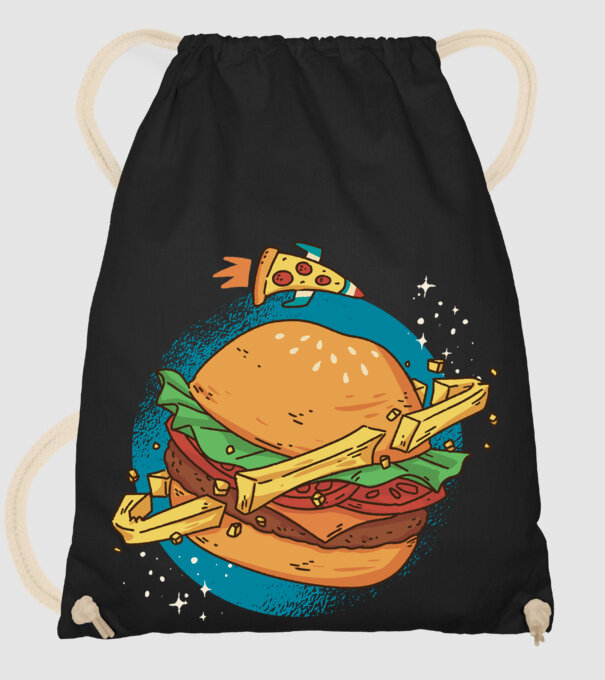 Burger bolygó minta fekete pólón