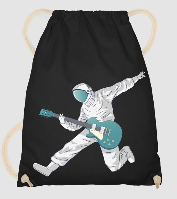 Gitáros űrhajós minta fekete pólón