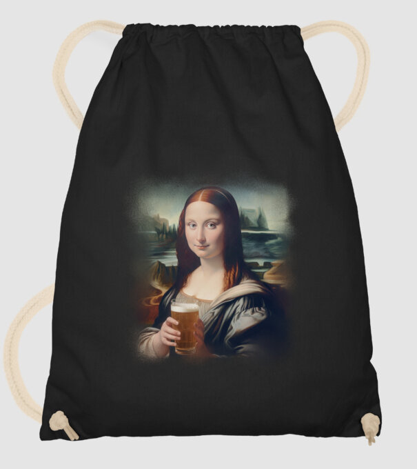 Mona Lisa sörrel minta fekete pólón