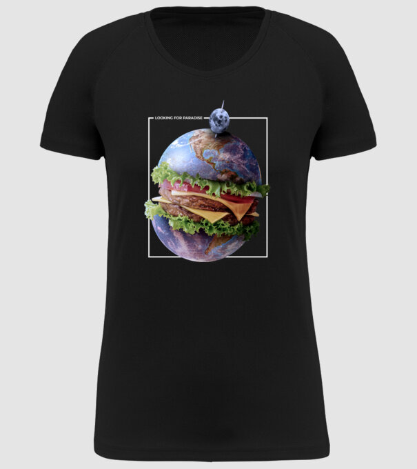 Burger bolygó minta fekete pólón