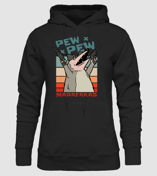 Oposszum pew pew minta fekete pólón