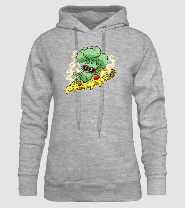Brokkolis pizza minta szürke pólón