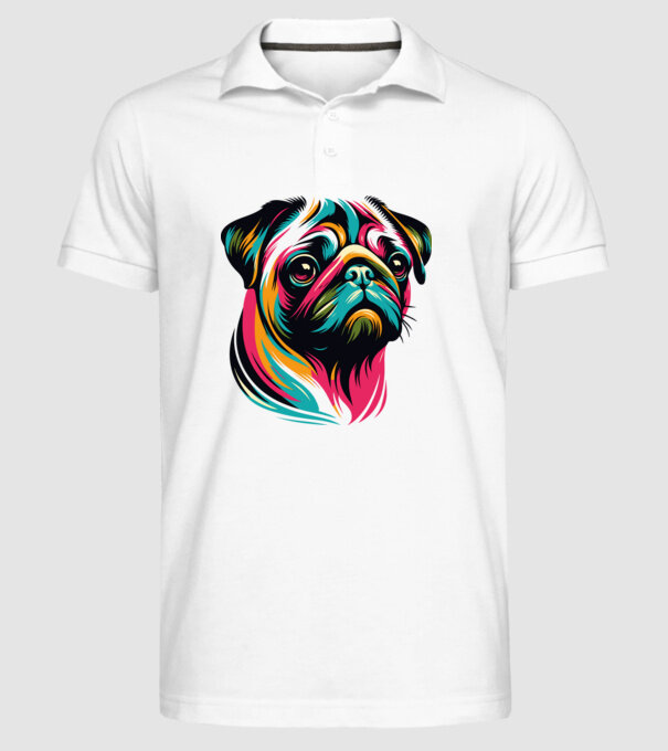 Mopsz minta fehér pólón