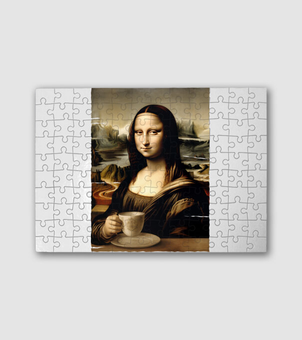 Kávés Mona Lisa minta fehér pólón