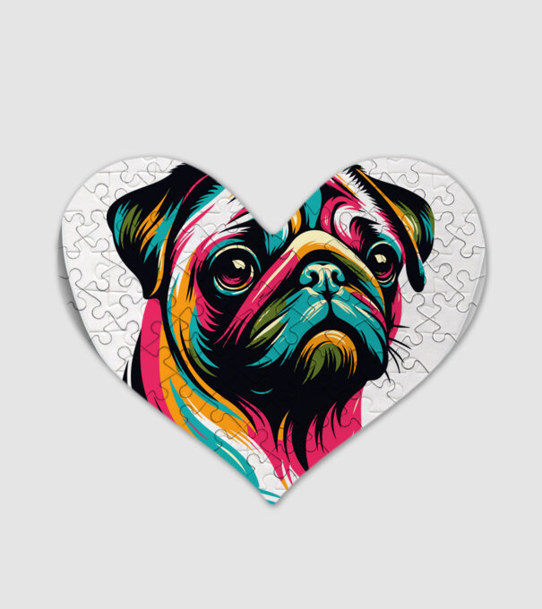 Mopsz minta fehér pólón