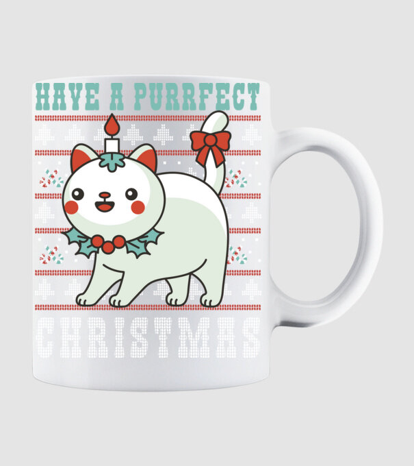 Purrfect Christmas minta fehér pólón