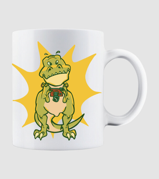 T-rex kamerával minta fehér pólón