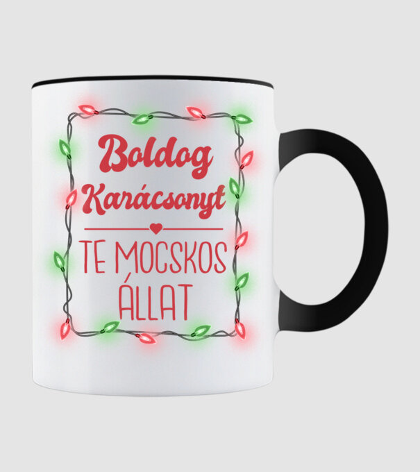 Boldog Karácsonyt Te mocskos állat! minta fekete pólón