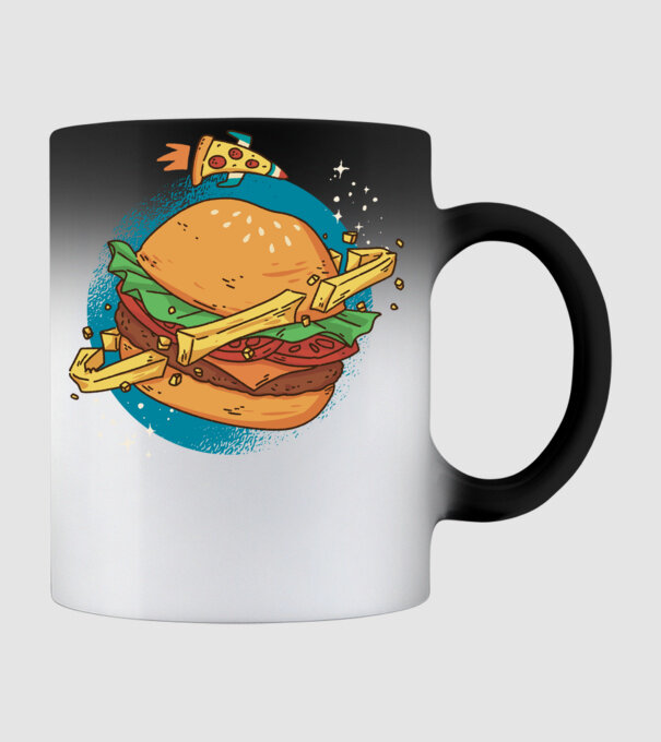 Burger bolygó minta fekete pólón