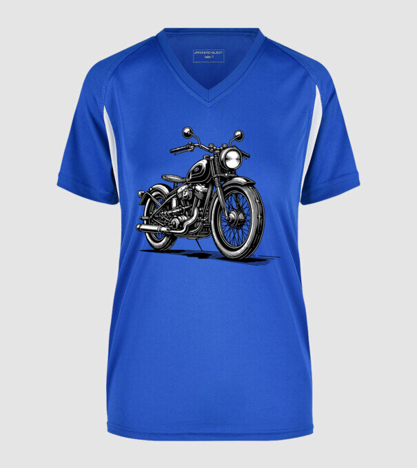 Retro motor minta királykék pólón