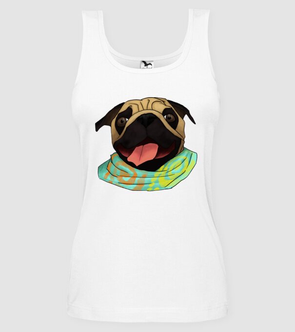 mopsz minta fehér pólón