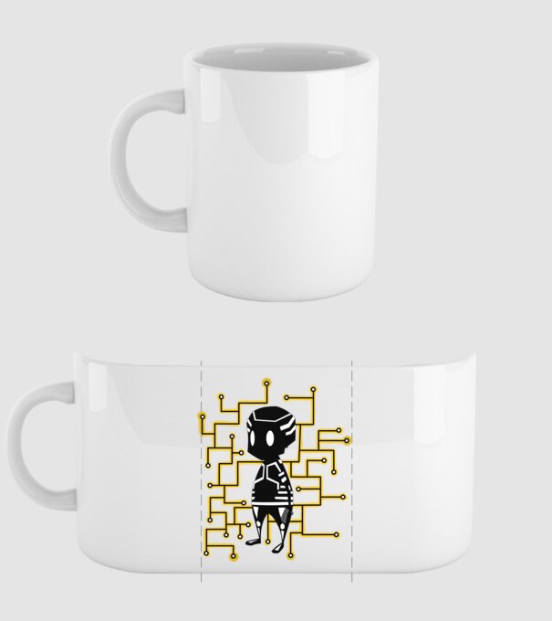 robot minta fehér pólón