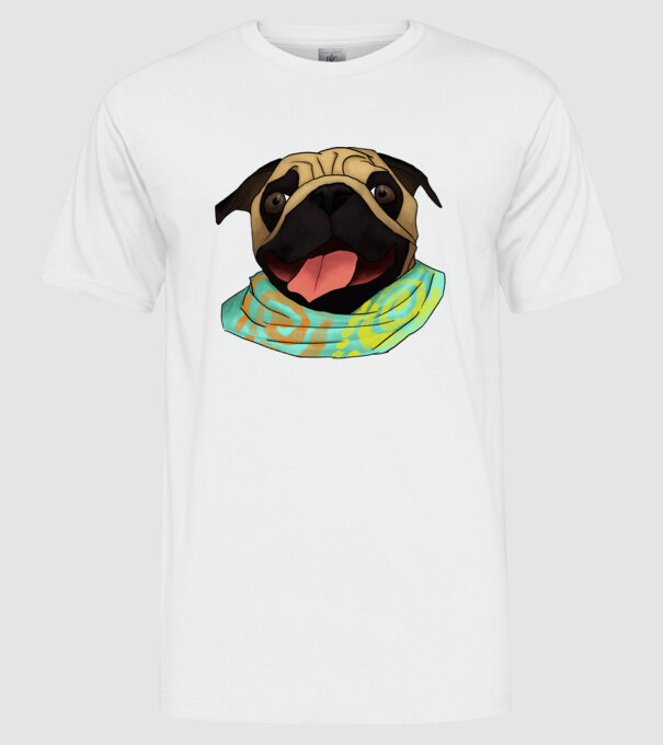 mopsz minta fehér pólón