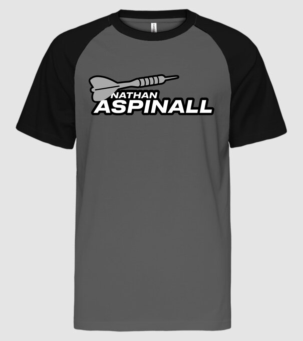Nathan Aspinall - profi darts játékos minta szürke/fekete pólón