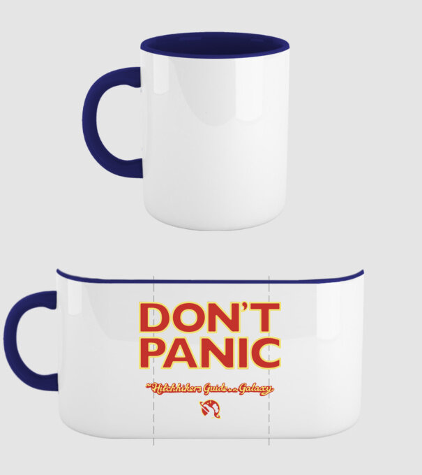 DON'T PANIC - The Hitchhikers Guide to the Galaxy minta sötétkék pólón