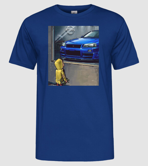 Nissan Skyline R34 GT-R minta királykék pólón