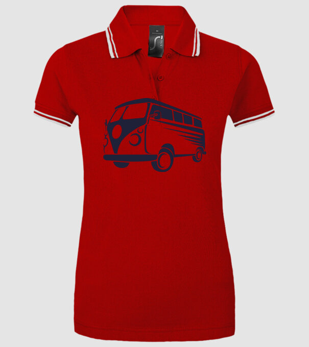 VW Bus minta piros pólón