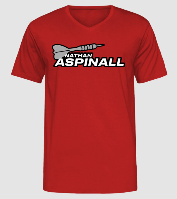 Nathan Aspinall - profi darts játékos minta piros pólón