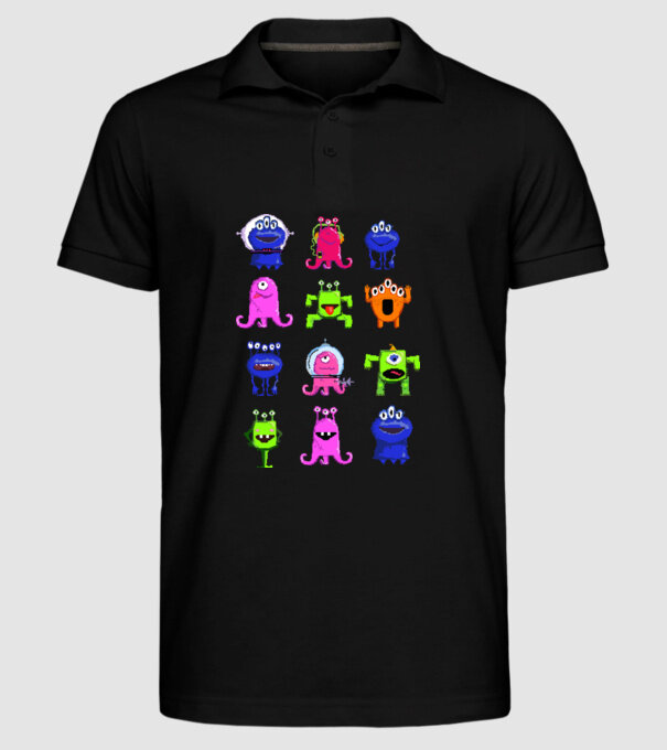 űrlények (aliens) minta fekete pólón