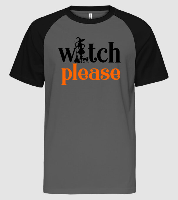 WITCH PLEASE minta szürke/fekete pólón
