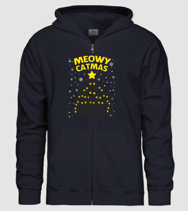 Meowy Catmas minta sötétkék pólón