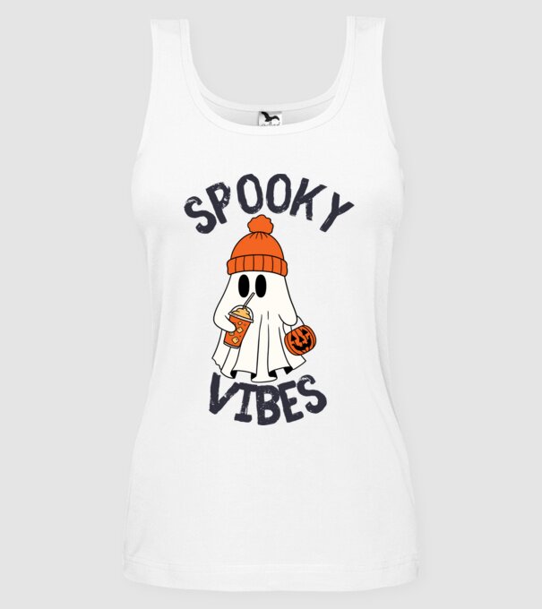 Spooky Vibes minta fehér pólón