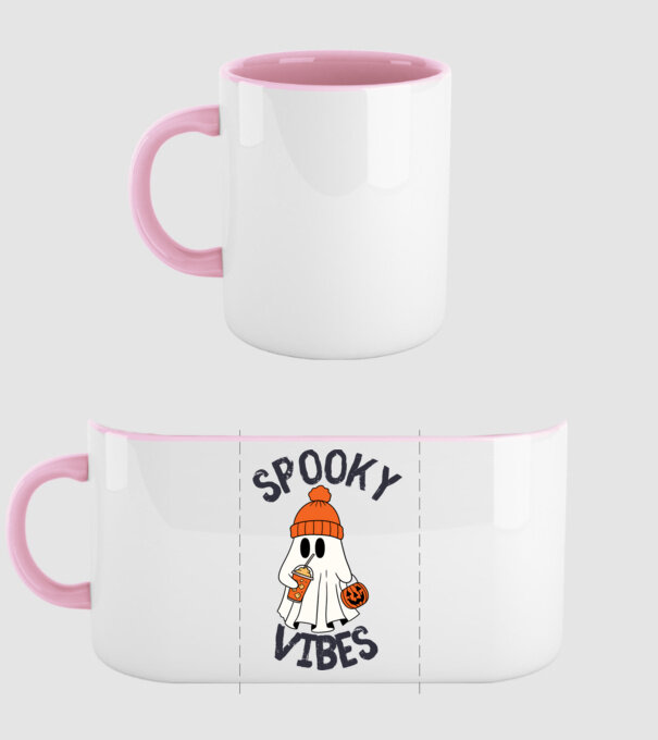 Spooky Vibes minta világos rózsaszín pólón