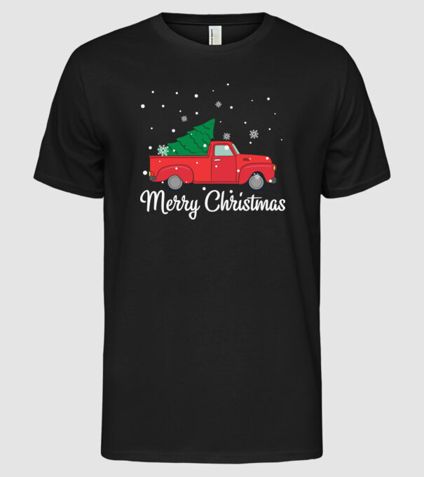 Merry Christmas car minta fekete pólón