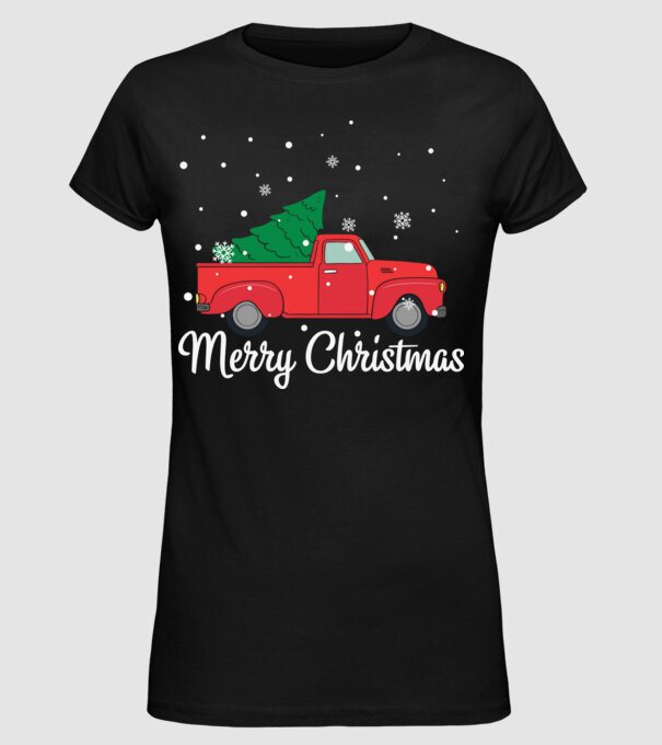 Merry Christmas car minta fekete pólón