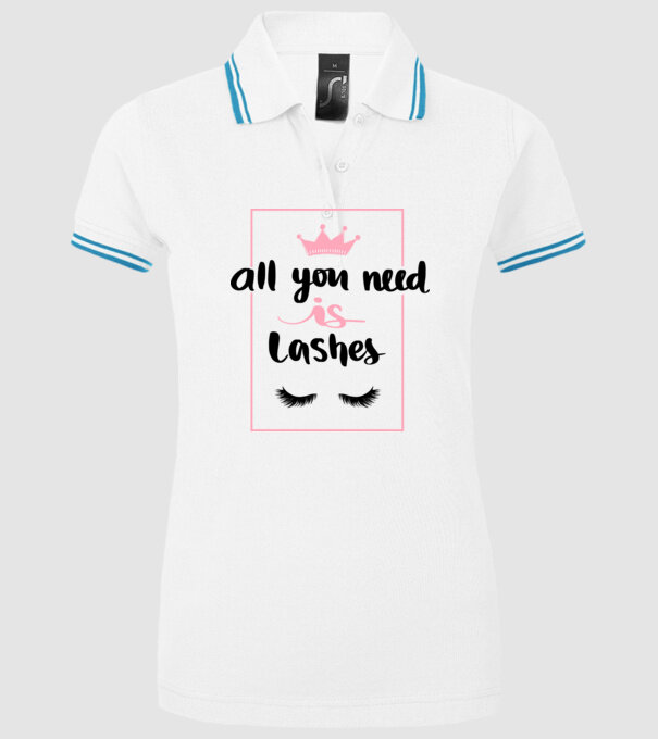 All you need is lashes minta fehér pólón