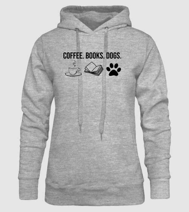 coffee, books, dogs minta szürke pólón