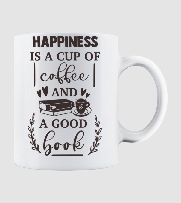 Happiness is a cup of coffee and a good book minta fehér pólón
