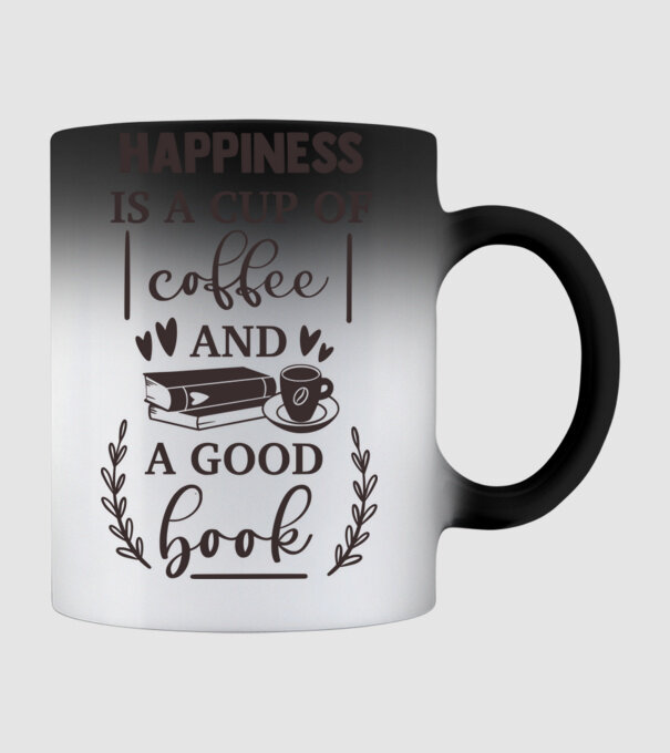 Happiness is a cup of coffee and a good book minta fekete pólón