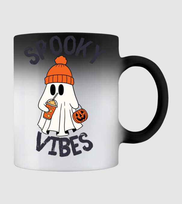 Spooky Vibes minta fekete pólón