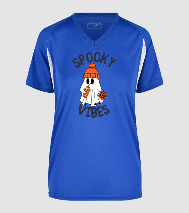 Spooky Vibes minta királykék pólón