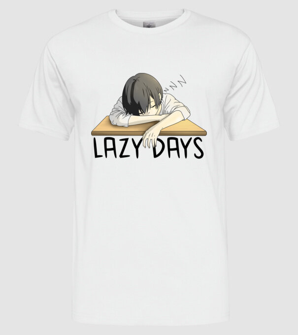 Lazy Days minta fehér pólón