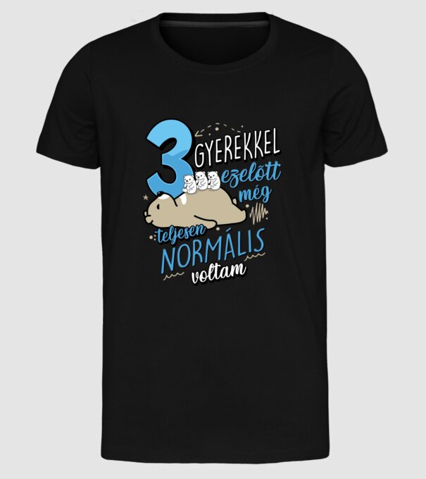 Három gyerekkel ezelőtt maci minta fekete pólón