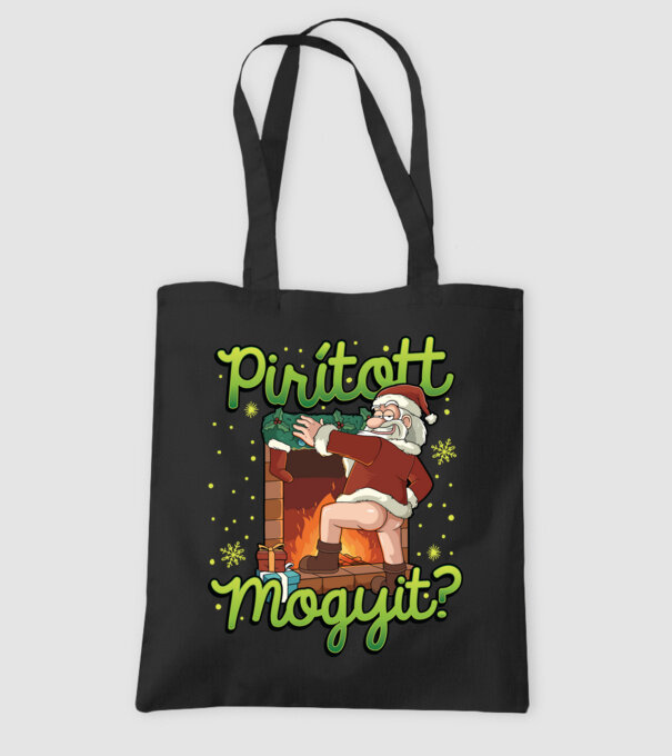 Pirított mogyi Mikulás minta fekete pólón