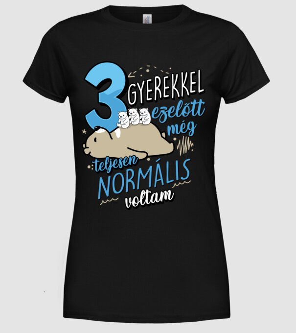 Három gyerekkel ezelőtt maci minta fekete pólón