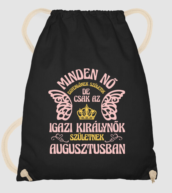 Szülinapos királynő AUGUSZTUS minta fekete pólón