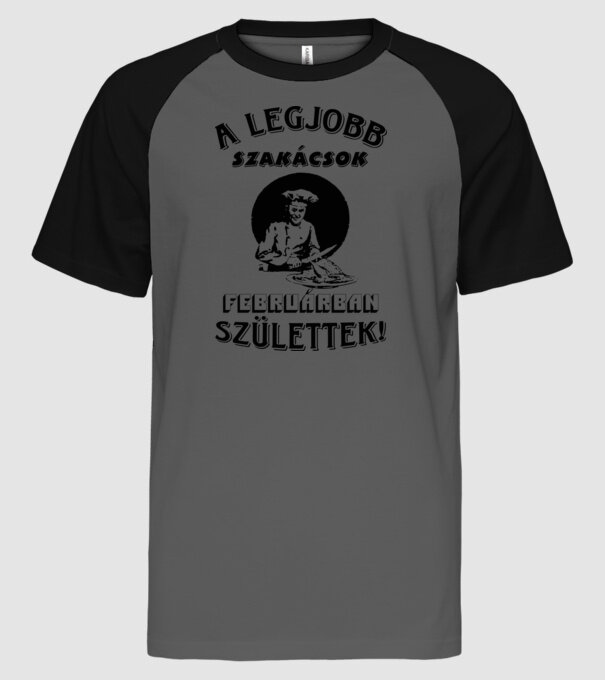 Szakács szülinapja február minta szürke/fekete pólón