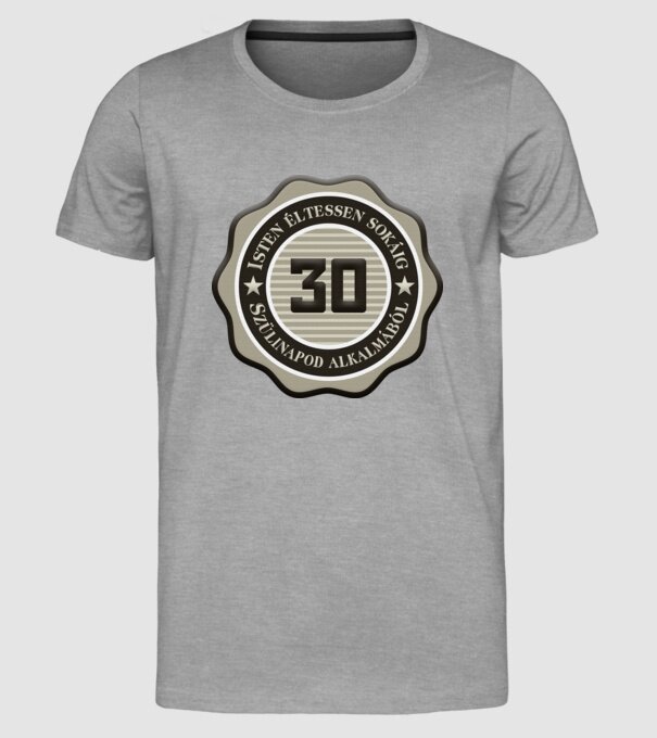 30 éves minta szürke pólón