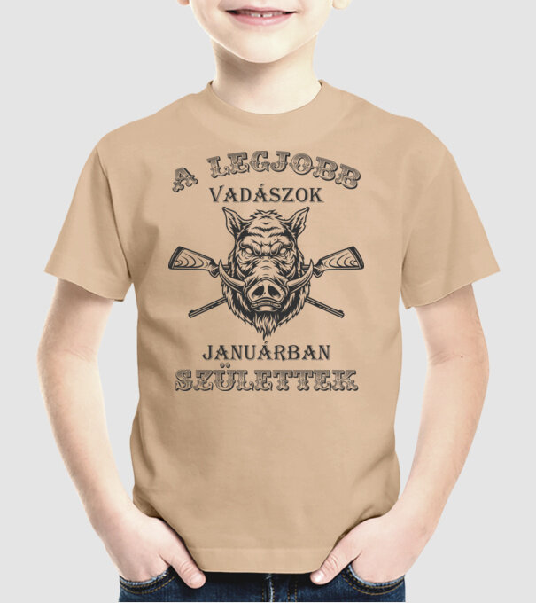 Vadász január minta homokszín pólón