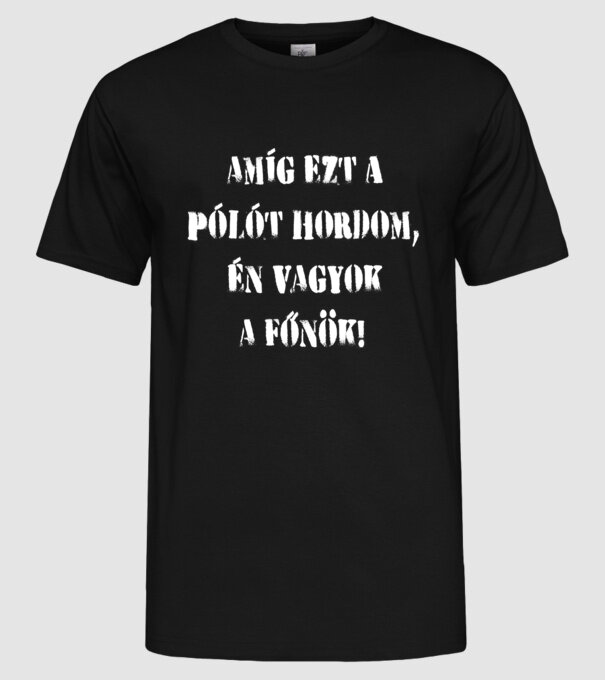 Főnök fehér minta fekete pólón
