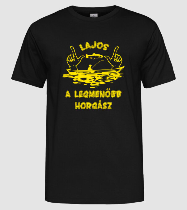 Horgász Lajos színezhető minta fekete pólón