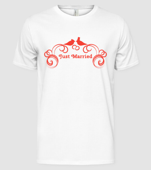 Just Married minta fehér pólón