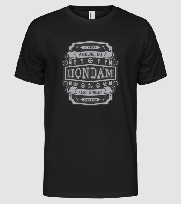 Boldogság a Hondám minta fekete pólón