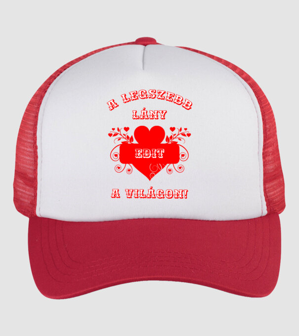 A legszebb lány Edit minta fehér/piros pólón
