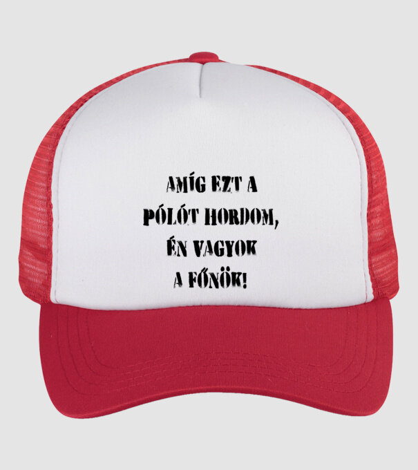 Főnök fekete minta fehér/piros pólón