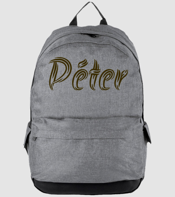 Péter minta szürke pólón